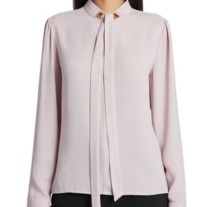 NWT Tahari ASL Pale Pink Tie-Neck Georgette Blouse, Size L
